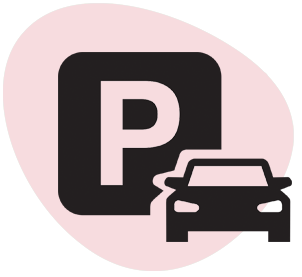 Icon showing a car in front of a large "P" letter.